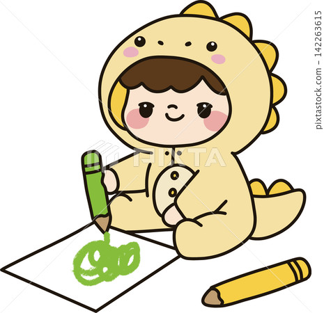Baby Drawing in Dinosaur Costume 142263615