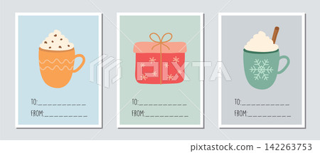set of cute christmas gift cards with different motifs vector illustration set of cute christmas gift cards with different motifs vector illustration 142263753