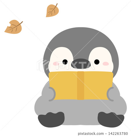 A book and a penguin, an illustration for autumn reading. A book and a penguin, an illustration for autumn reading. 142263780
