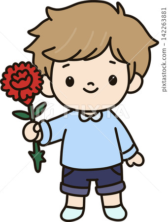 Boy Holding Carnation Flower Boy Holding Carnation Flower 142263881