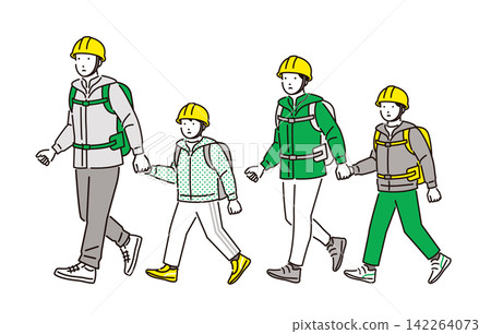 Families evacuating during a disaster 142264073