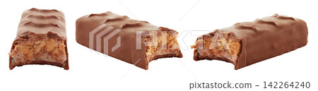 Set of Bitten chocolate bar isolated on transparent background with full focus. Sweet dessert snack concept showing bite mark, ideal for food advertising, packaging, and commercial design Set of Bitten chocolate bar isolated on transparent background with full focus. Sweet dessert snack concept showing bite mark, ideal for food advertising, packaging, and commercial design 142264240