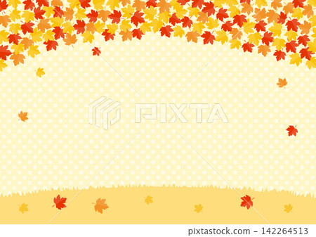 秋季背景插圖,紅色樹葉,黃色波點背景 秋季背景插圖,紅色樹葉,黃色波點背景 142264513