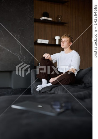 White entrepreneur planning future while gazing out window White entrepreneur planning future while gazing out window 142264668