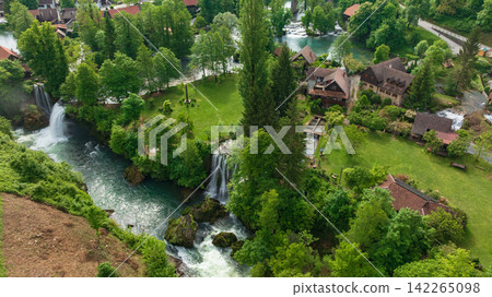 Rastoke Slunj Aerial View Waterfalls Historic Mill Village Croatia 142265098