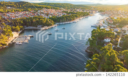 Historic Stari Grad old town on Hvar Island Croatia summer Historic Stari Grad old town on Hvar Island Croatia summer 142265110