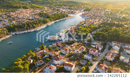 Historic Stari Grad old town on Hvar Island Croatia summer Historic Stari Grad old town on Hvar Island Croatia summer 142265112