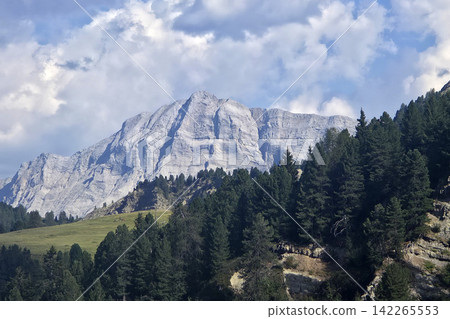 Dolomites Cross Mountain Monte croce view from Sass de Putia in Puez-Odle Nature Park. Dolomites Cross Mountain Monte croce view from Sass de Putia in Puez-Odle Nature Park. 142265553