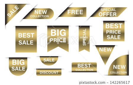 Gold price tags sale banner collection set isolated background vector Gold price tags sale banner collection set isolated background vector 142265617