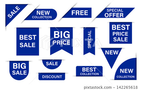 Blue price tags sale banner collection set isolated background vector Blue price tags sale banner collection set isolated background vector 142265618