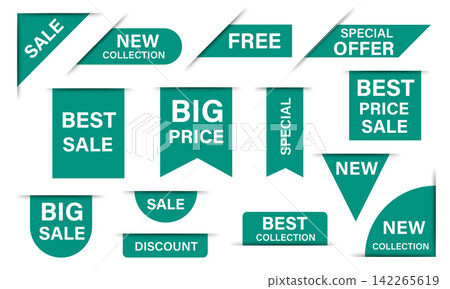 Green price tags sale banner collection set isolated background vector Green price tags sale banner collection set isolated background vector 142265619
