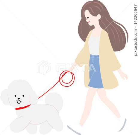 Woman Walking with Dog 142265647