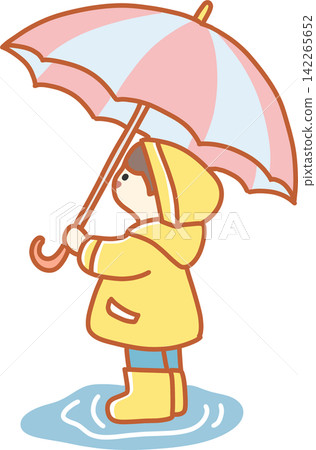 Child in Yellow Raincoat with Umbrella Child in Yellow Raincoat with Umbrella 142265652