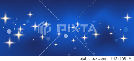 Glowing navy winter night sky with golden stars and soft bokeh light. Deep navy blue gradient backdrop with twinkling holiday universe and snow. Magical vector scene for festive winter Christmas party Glowing navy winter night sky with golden stars and soft bokeh light. Deep navy blue gradient backdrop with twinkling holiday universe and snow. Magical vector scene for festive winter Christmas party 142265969