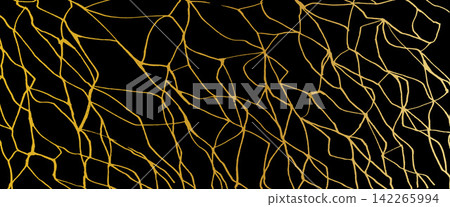Kintsugi background. Sophisticated marble surface with luminous repair lines, abstract fissures. Handmade craft elegant patterns on dark stone for contemporary illustrations and textures. Vector grid Kintsugi background. Sophisticated marble surface with luminous repair lines, abstract fissures. Handmade craft elegant patterns on dark stone for contemporary illustrations and textures. Vector grid 142265994