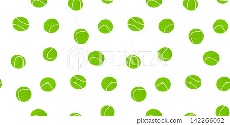 Tennis ball seamless doodle pattern with mini green circles on white. Tossed balls form a playful random rhythm across the background. Sporty vector court print for wallpaper or web banner Tennis ball seamless doodle pattern with mini green circles on white. Tossed balls form a playful random rhythm across the background. Sporty vector court print for wallpaper or web banner 142266092