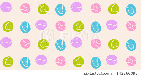 Ball pattern seamless repeat with pastel pink blue green circles. Crayon texture and random spacing give the pattern a party feel. Cheerful vector print of balls for wrapping paper or wallpaper Ball pattern seamless repeat with pastel pink blue green circles. Crayon texture and random spacing give the pattern a party feel. Cheerful vector print of balls for wrapping paper or wallpaper 142266093