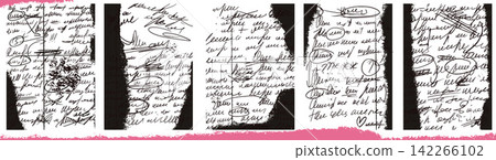 Grunge gibberish panels with black frames and messy cursive. Distressed collage pages look like a rough scan of old notes. Dark vector unreadable set for promo sale bg or social media post Grunge gibberish panels with black frames and messy cursive. Distressed collage pages look like a rough scan of old notes. Dark vector unreadable set for promo sale bg or social media post 142266102