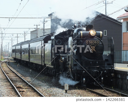 C58 363, celebrating its 80th anniversary, pulls old-style passenger cars (photographed at Omaeda Station). C58 363, celebrating its 80th anniversary, pulls old-style passenger cars (photographed at Omaeda Station). 142266381