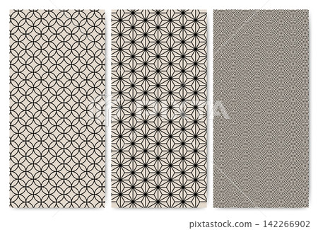 A set of materials featuring traditional Japanese patterns: Shippo (seven treasures), Asanoha (hemp leaf) pattern, Samekomon (sharkskin pattern). A set of materials featuring traditional Japanese patterns: Shippo (seven treasures), Asanoha (hemp leaf) pattern, Samekomon (sharkskin pattern). 142266902