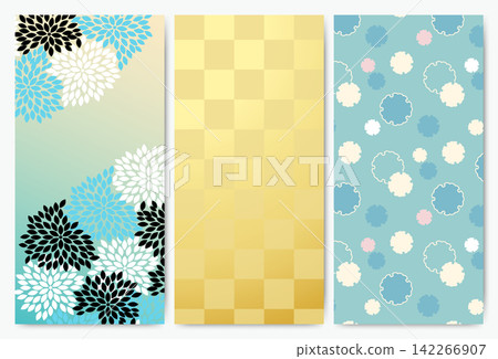 A set of materials featuring traditional Japanese patterns. Includes patterns such as chrysanthemum, checkered pattern, and snow ring pattern. A set of materials featuring traditional Japanese patterns. Includes patterns such as chrysanthemum, checkered pattern, and snow ring pattern. 142266907