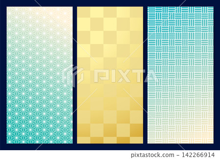 A set of materials featuring traditional Japanese patterns. Includes hemp leaf pattern, checkered pattern, and three-part pattern. A set of materials featuring traditional Japanese patterns. Includes hemp leaf pattern, checkered pattern, and three-part pattern. 142266914
