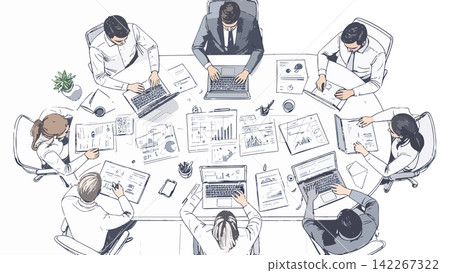 Business team collaborating on project in meeting Business team collaborating on project in meeting 142267322