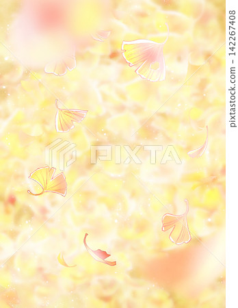 Ginkgo leaves scattered across the ground, fluttering down. Ginkgo leaves scattered across the ground, fluttering down. 142267408