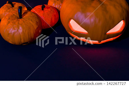 Glowing Evil Pumpkin with Sinister Expression Halloween Holiday 142267727