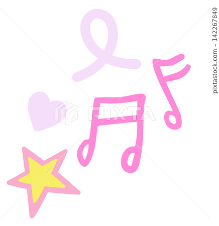Hand drawn music melody, star and heart for message, mood, shirt print, office workers, feelings, expression, emotion, people, human, sticker, tattoo, weekends, holidays, leisure, hobby, relaxed time 142267849