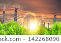 power plant with tree, green industry eco power for sustainable energy 142268090
