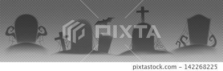 Creepy silhouettes of cemetery graves Creepy silhouettes of cemetery graves 142268225