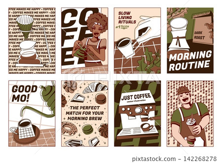 Retro style coffee break posters with barista Retro style coffee break posters with barista 142268278