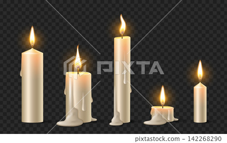3d realistic set of melting burning candles 142268290