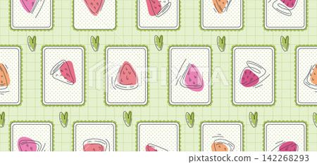 Patchwork summer pattern with coquette fruit motif 142268293