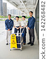 Four men and women who are staff members for building cleaning and facility maintenance. 142268482