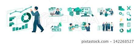 An illustration illustrating how business intelligence and AI-powered team analysis can support management decisions regarding diverse work styles. 142268527