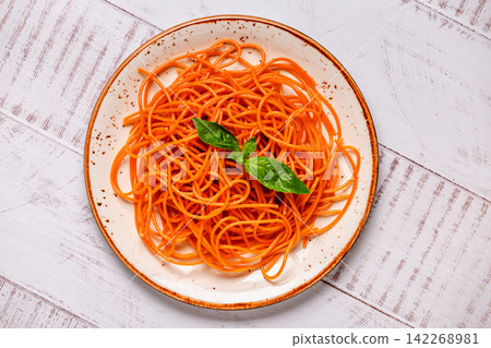 Gluten-free pasta - lentil spaghetti. Gluten-free pasta - lentil spaghetti. 142268981