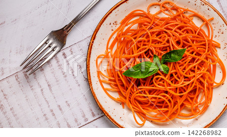 Gluten-free pasta - lentil spaghetti. Gluten-free pasta - lentil spaghetti. 142268982