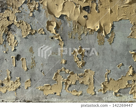 Old concrete house wall with peeling paint Old concrete house wall with peeling paint 142269447
