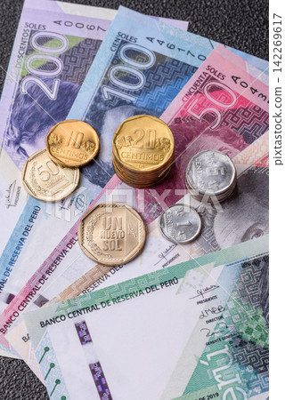 Peruvian paper currency cash sol for payments and settlements. Peruvian cash 142269617