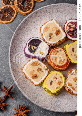Turkish delight or lokum is a traditional Eastern sweet made with nuts. Turkish delight, lokum 142269636