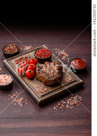 Grilled beef or pork steak seasoned with salt and allspice. Grilled steak 142269730