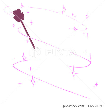 Image of casting a spell with a wand - silhouette Image of casting a spell with a wand - silhouette 142270199