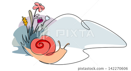 Rural landscape with Snail, Lake, woods hand drawn silhouette. Country nature panoramic sketch. Rural landscape with Snail, Lake, woods hand drawn silhouette. Country nature panoramic sketch. 142270606