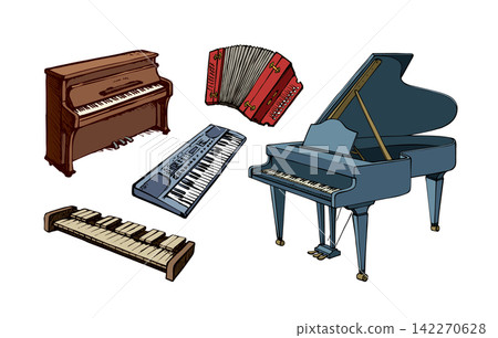 Vector drawing of keyboard instruments Vector drawing of keyboard instruments 142270628