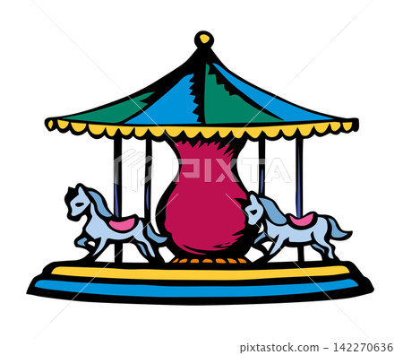 Spinning carousel. Entertainment vector drawing 142270636