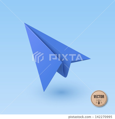 Blue Paper Airplane Flying on Blue Background, Vector Illustration. Origami Paper Plane Icon. Minimal Air Mail, Startup Launch and Message Concept Blue Paper Airplane Flying on Blue Background, Vector Illustration. Origami Paper Plane Icon. Minimal Air Mail, Startup Launch and Message Concept 142270995