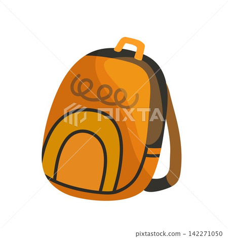 Orange school backpack isolated on white background for education student supplies and back to school design Orange school backpack isolated on white background for education student supplies and back to school design 142271050