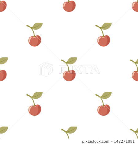 Cherry Seamless Pattern on White Background, Vector Illustration. Cute Minimal Red Cherries Repeat Print for Textile, Wrapping Paper, Fabric, Wallpaper Design 142271091